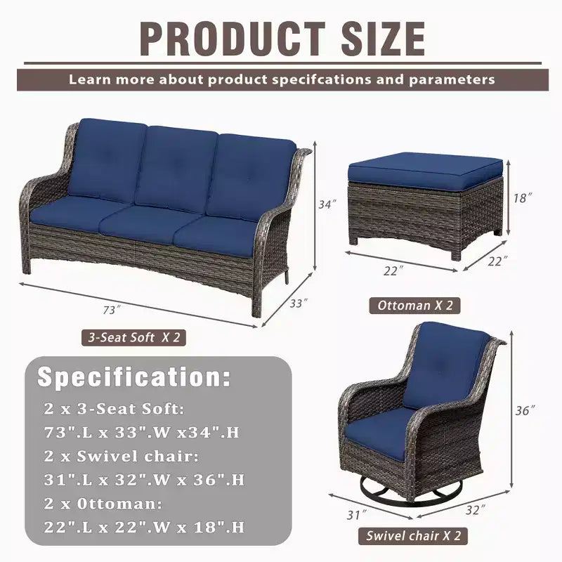 UPTIOT 6-Piece Wicker Patio Conversation Set Rattan Seating Set