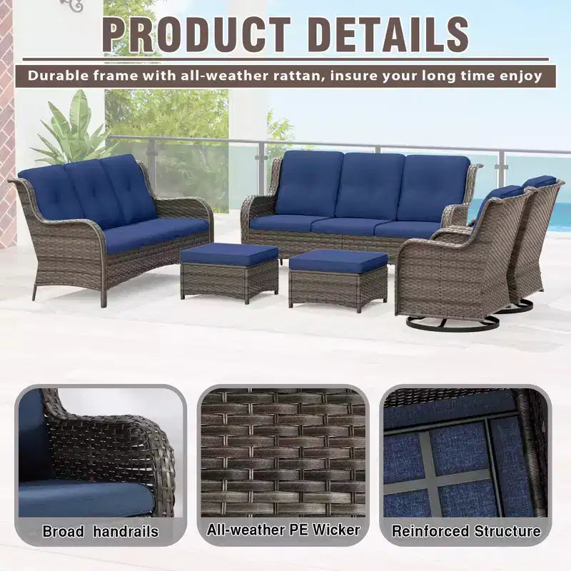 UPTIOT 6-Piece Wicker Patio Conversation Set Rattan Seating Set