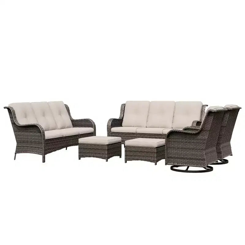 UPTIOT 6-Piece Wicker Patio Conversation Set Rattan Seating Set