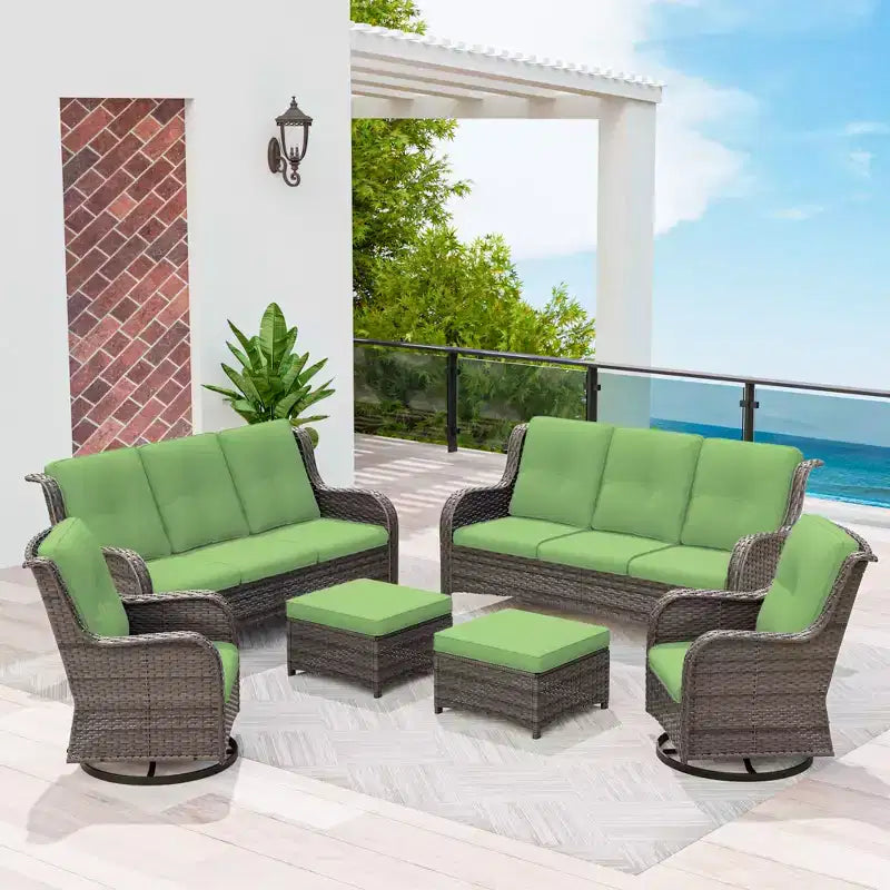 UPTIOT 6-Piece Wicker Patio Conversation Set Rattan Seating Set