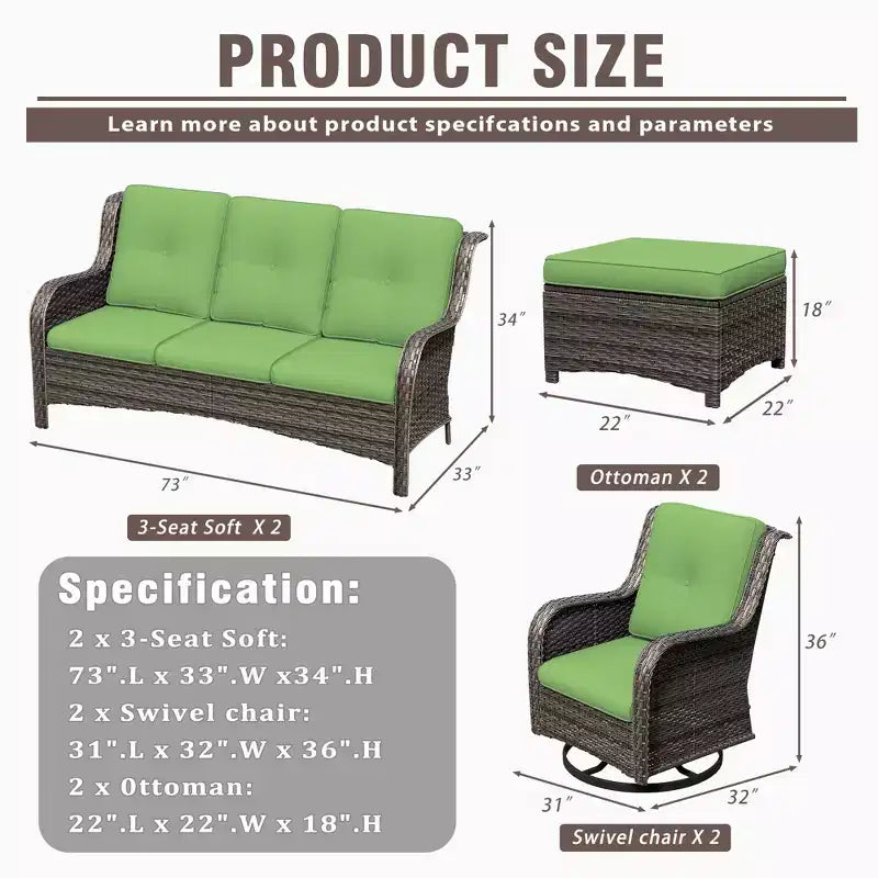 UPTIOT 6-Piece Wicker Patio Conversation Set Rattan Seating Set