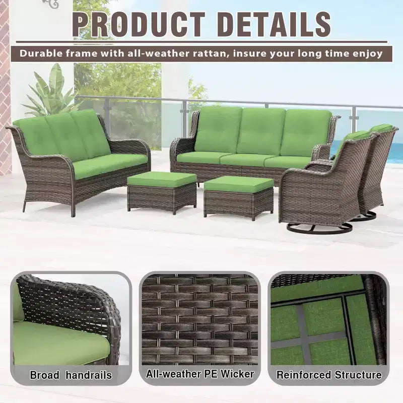 UPTIOT 6-Piece Wicker Patio Conversation Set Rattan Seating Set