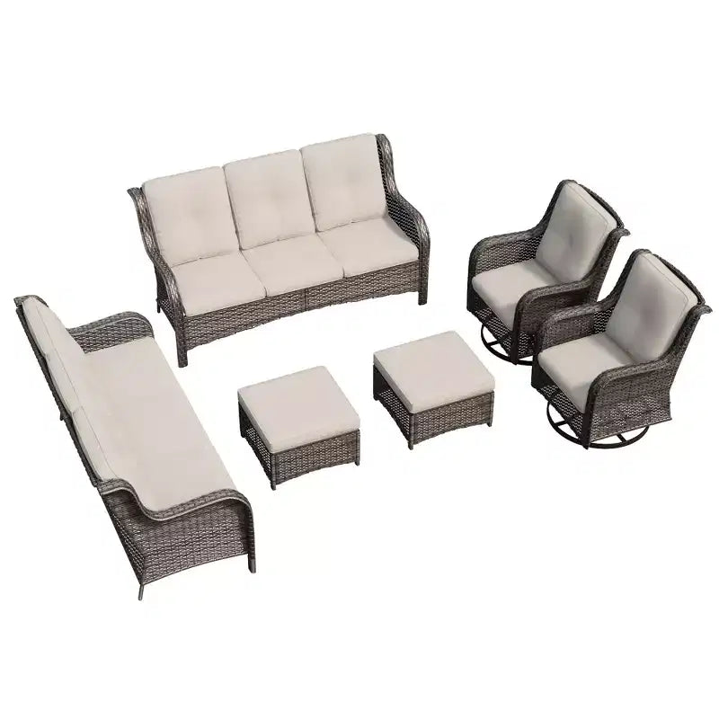 UPTIOT 6-Piece Wicker Patio Conversation Set Rattan Seating Set