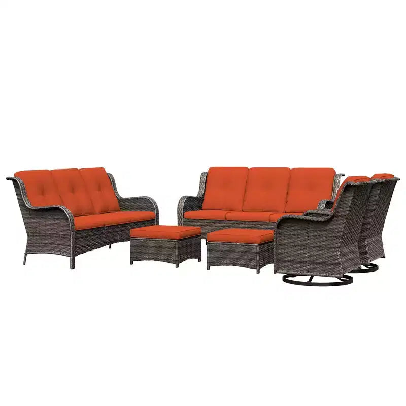 UPTIOT 6-Piece Wicker Patio Conversation Set Rattan Seating Set