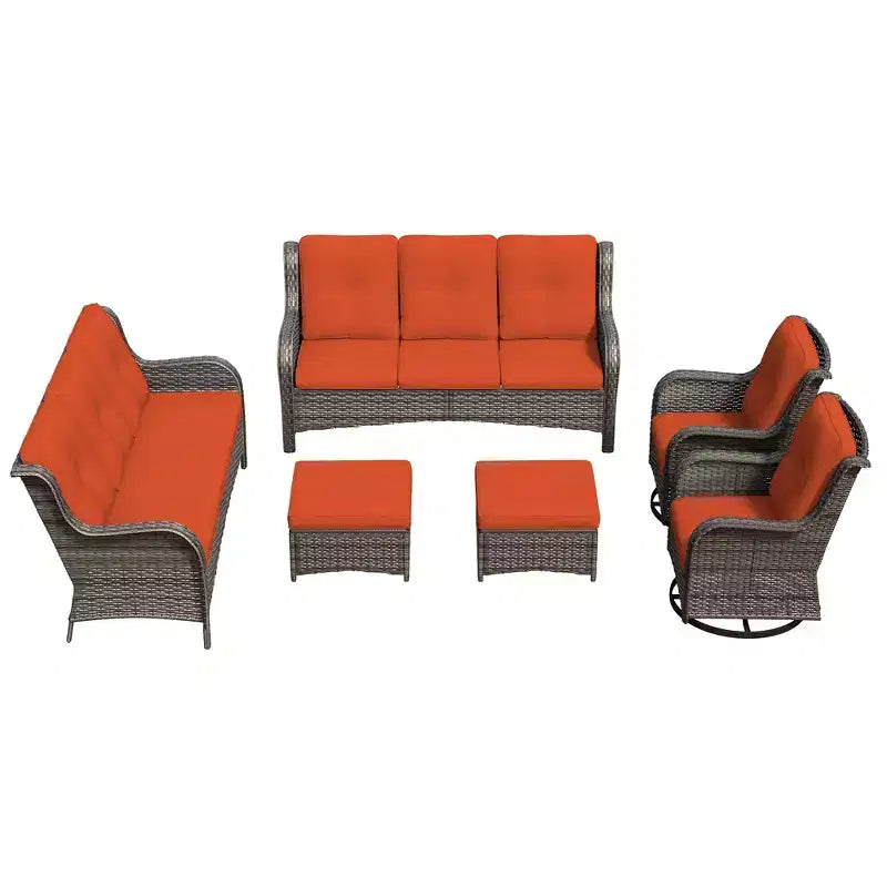 UPTIOT 6-Piece Wicker Patio Conversation Set Rattan Seating Set