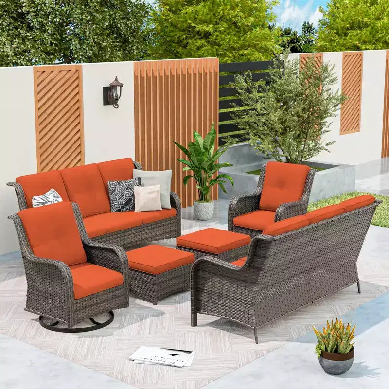 UPTIOT 6-Piece Wicker Patio Conversation Set Rattan Seating Set