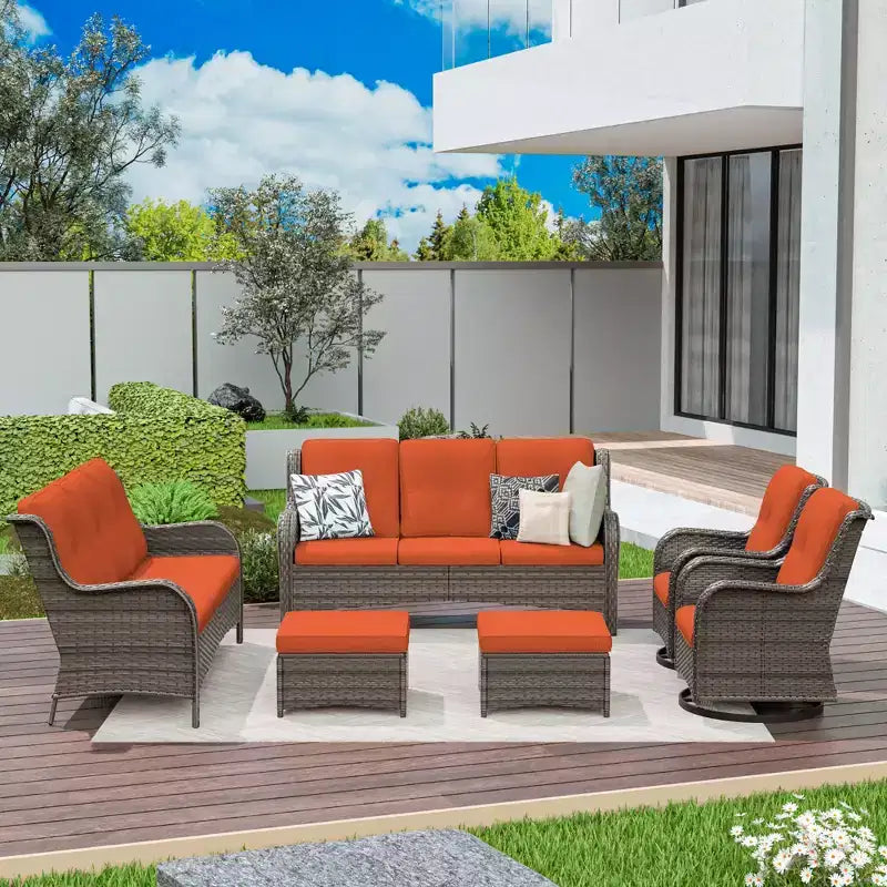 UPTIOT 6-Piece Wicker Patio Conversation Set Rattan Seating Set