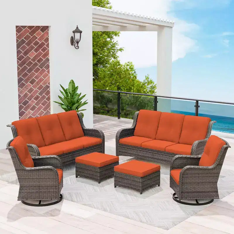 UPTIOT 6-Piece Wicker Patio Conversation Set Rattan Seating Set