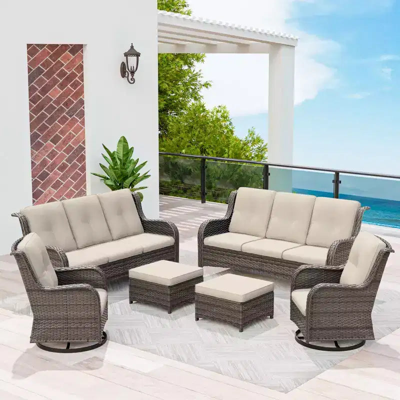 UPTIOT 6-Piece Wicker Patio Conversation Set Rattan Seating Set