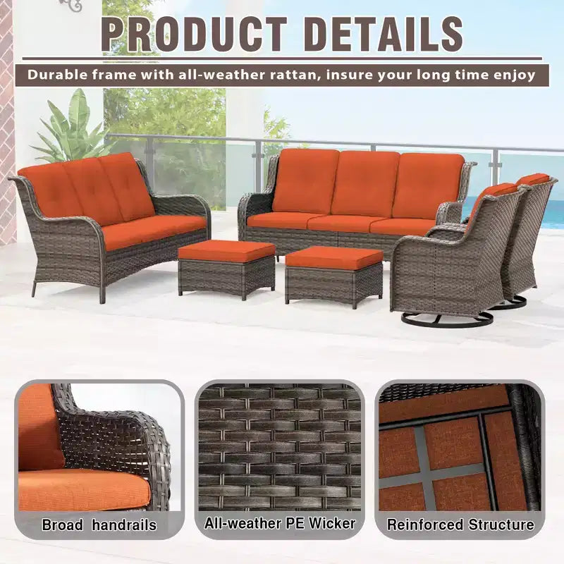 UPTIOT 6-Piece Wicker Patio Conversation Set Rattan Seating Set