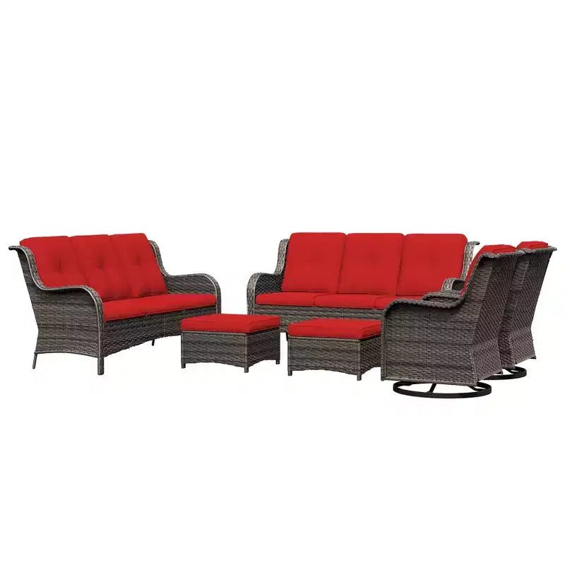 UPTIOT 6-Piece Wicker Patio Conversation Set Rattan Seating Set