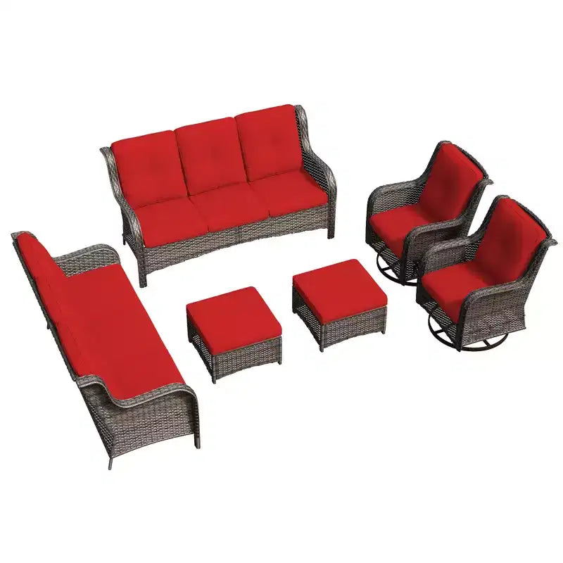 UPTIOT 6-Piece Wicker Patio Conversation Set Rattan Seating Set