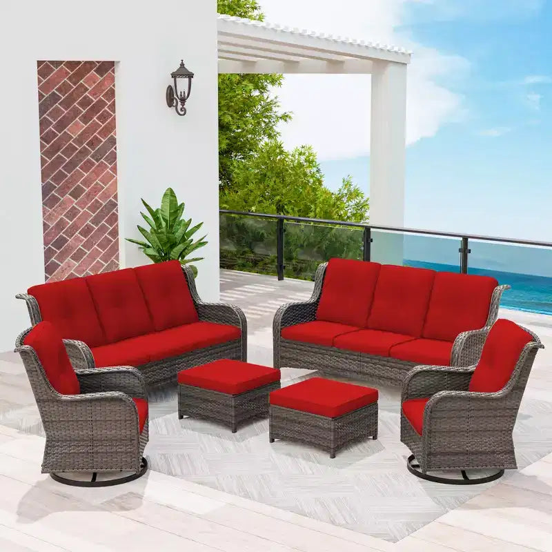 UPTIOT 6-Piece Wicker Patio Conversation Set Rattan Seating Set