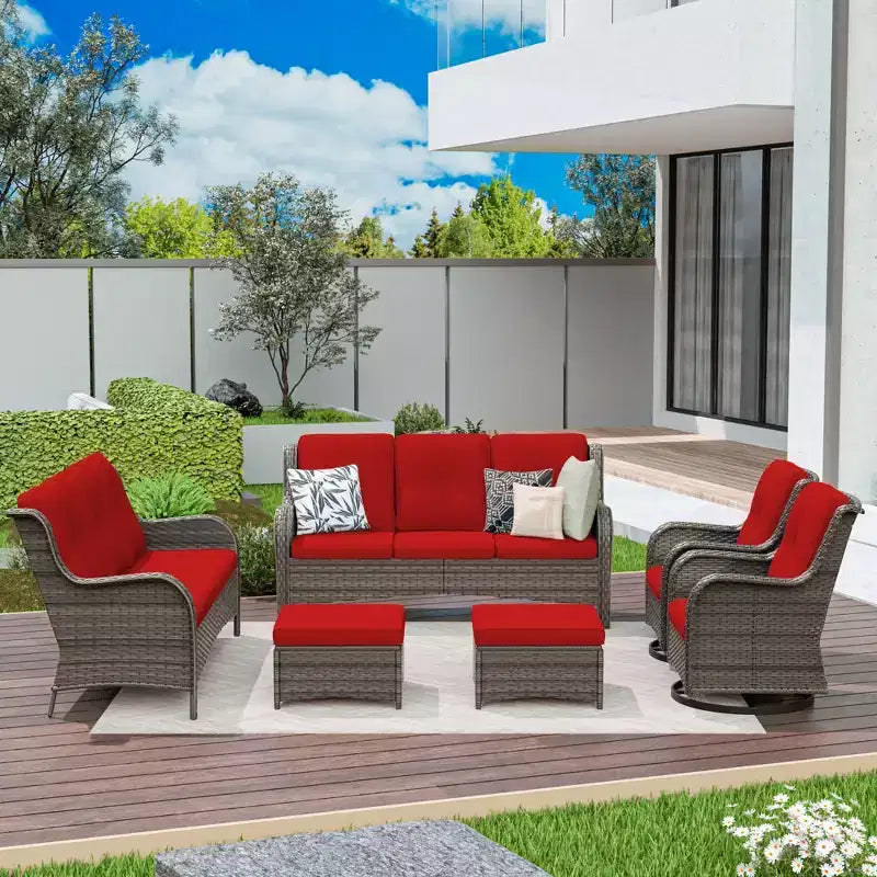 UPTIOT 6-Piece Wicker Patio Conversation Set Rattan Seating Set