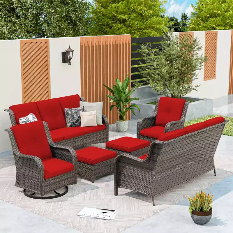 UPTIOT 6-Piece Wicker Patio Conversation Set Rattan Seating Set