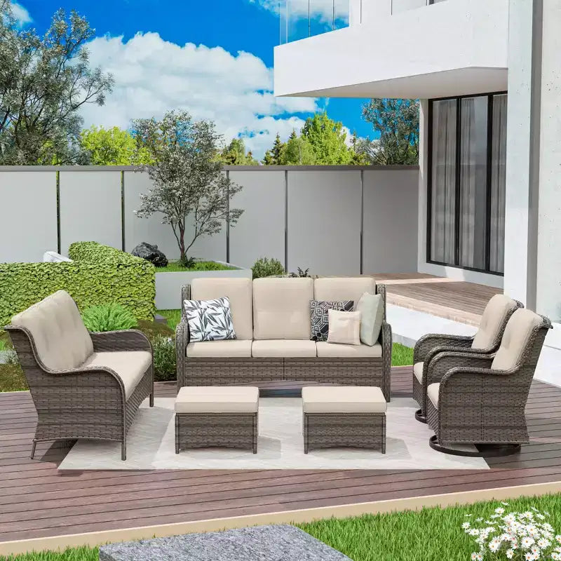 UPTIOT 6-Piece Wicker Patio Conversation Set Rattan Seating Set
