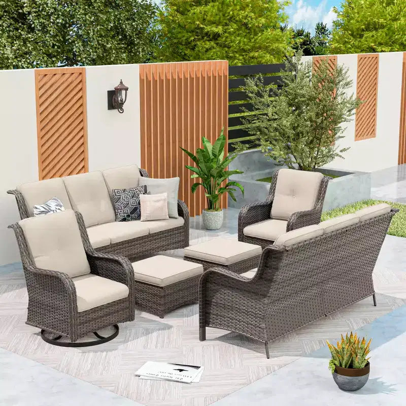 UPTIOT 6-Piece Wicker Patio Conversation Set Rattan Seating Set