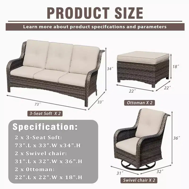 UPTIOT 6-Piece Wicker Patio Conversation Set Rattan Seating Set