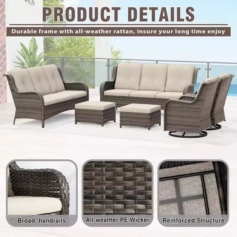 UPTIOT 6-Piece Wicker Patio Conversation Set Rattan Seating Set