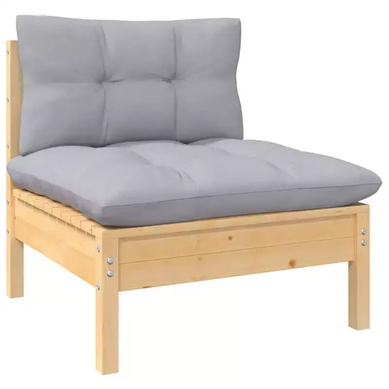 vidaXL Solid Pinewood Patio Lounge Set 13 Piece with Cushions - Brown and Gray