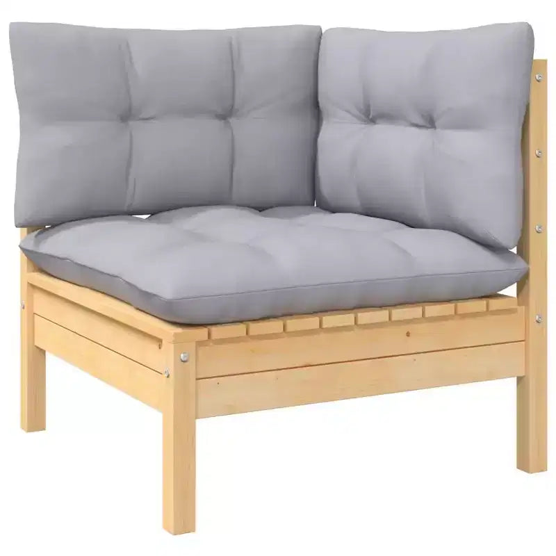 vidaXL Solid Pinewood Patio Lounge Set 13 Piece with Cushions - Brown and Gray