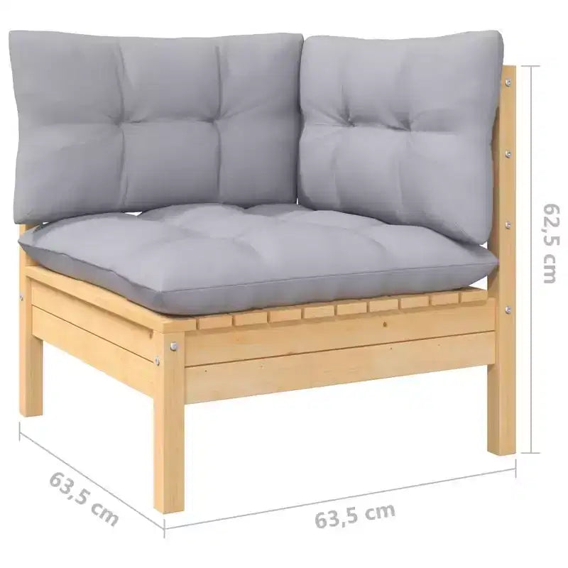 vidaXL Solid Pinewood Patio Lounge Set 13 Piece with Cushions - Brown and Gray