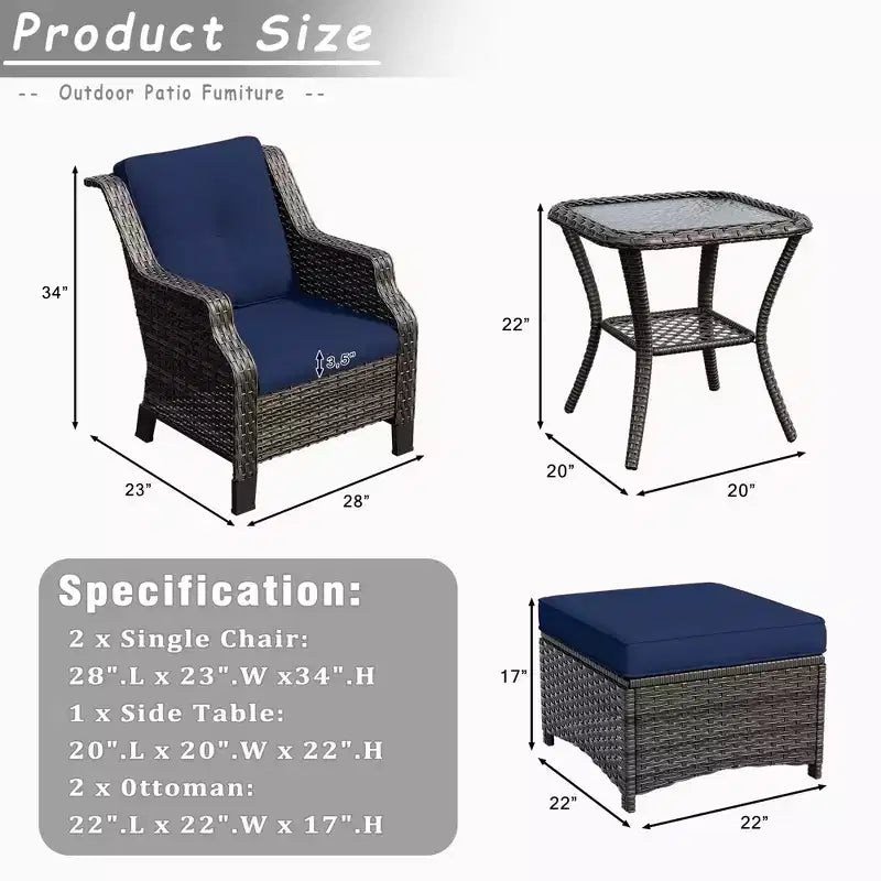 UPTIOT 5-Piece Wicker Patio Conversation Set Outdoor Lounge Chair
