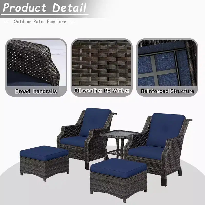 UPTIOT 5-Piece Wicker Patio Conversation Set Outdoor Lounge Chair