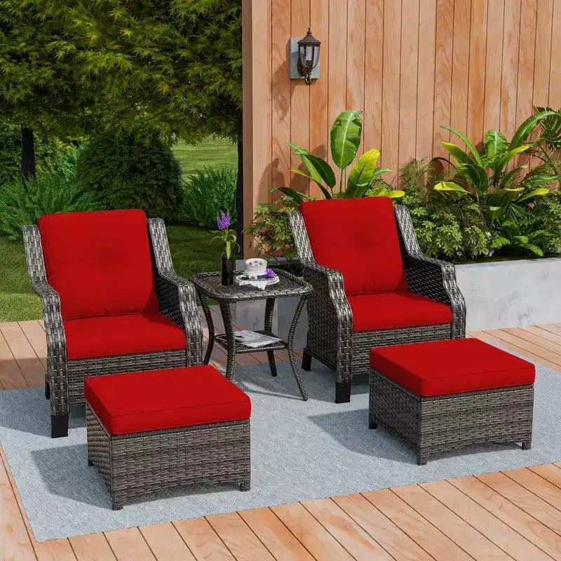 UPTIOT 5-Piece Wicker Patio Conversation Set Outdoor Lounge Chair