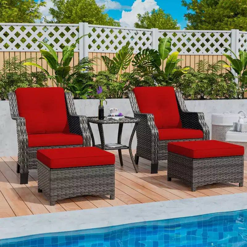 UPTIOT 5-Piece Wicker Patio Conversation Set Outdoor Lounge Chair