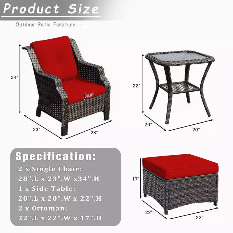 UPTIOT 5-Piece Wicker Patio Conversation Set Outdoor Lounge Chair