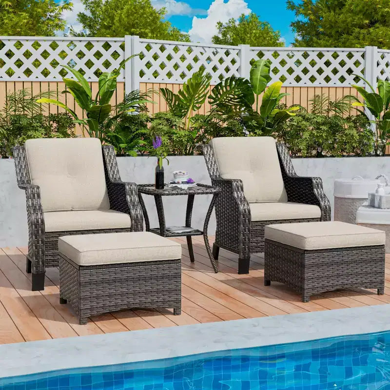 UPTIOT 5-Piece Wicker Patio Conversation Set Outdoor Lounge Chair