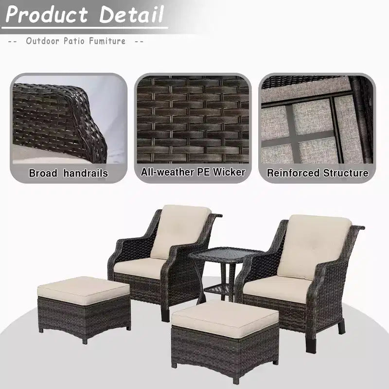 UPTIOT 5-Piece Wicker Patio Conversation Set Outdoor Lounge Chair