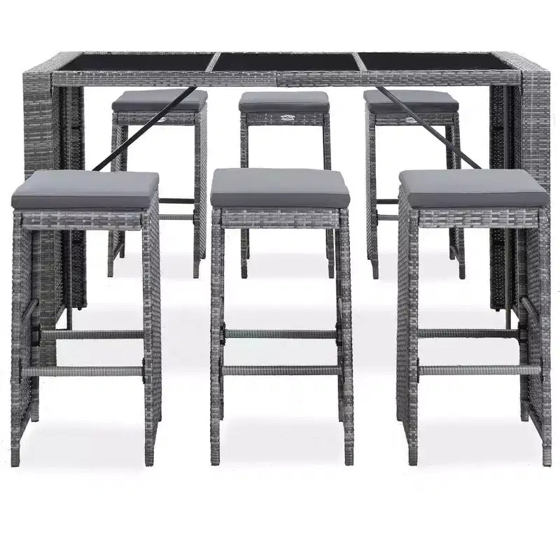 vidaXL Patio Bar Set Pub Table and Chairs Outdoor Garden 7 Piece Poly Rattan