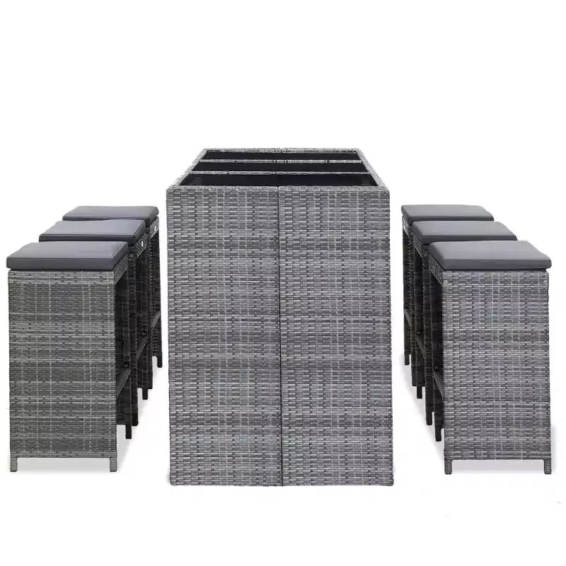 vidaXL Patio Bar Set Pub Table and Chairs Outdoor Garden 7 Piece Poly Rattan