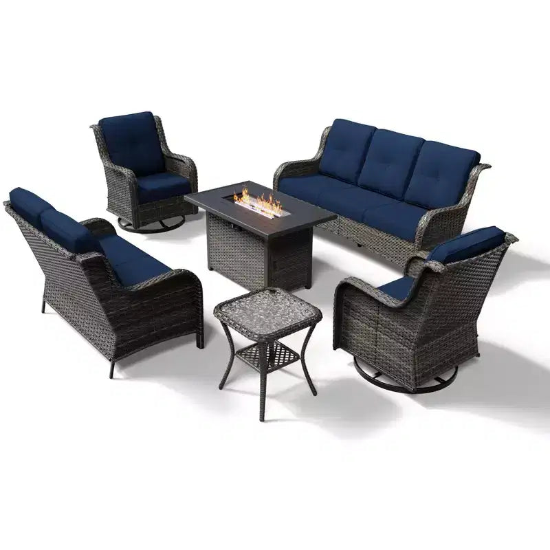 UPTIOT Premium 7-Piece Outdoor Set with 2-in-1 Fire Pit Table, 3-Seater Sofa, 2 Swivel Chairs & Loveseate