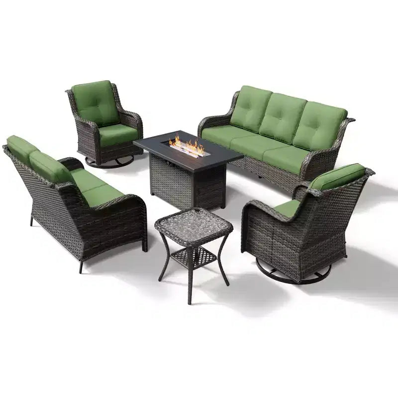 UPTIOT Premium 7-Piece Outdoor Set with 2-in-1 Fire Pit Table, 3-Seater Sofa, 2 Swivel Chairs & Loveseate