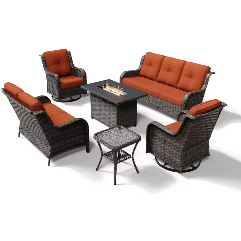 UPTIOT Premium 7-Piece Outdoor Set with 2-in-1 Fire Pit Table, 3-Seater Sofa, 2 Swivel Chairs & Loveseate