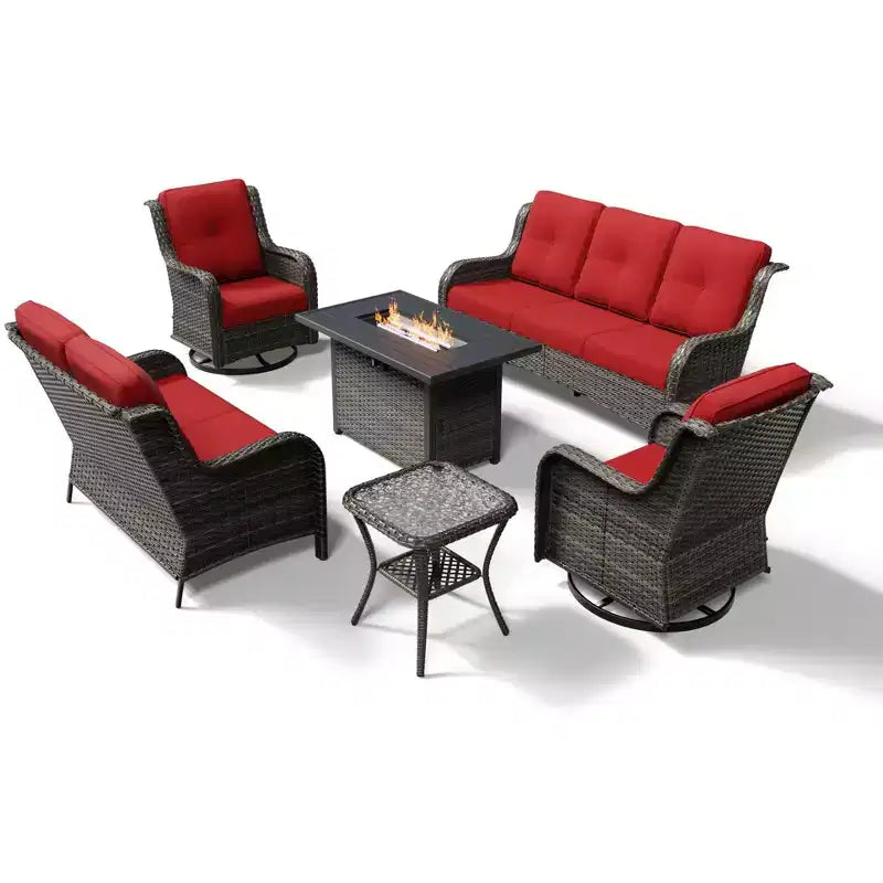 UPTIOT Premium 7-Piece Outdoor Set with 2-in-1 Fire Pit Table, 3-Seater Sofa, 2 Swivel Chairs & Loveseate