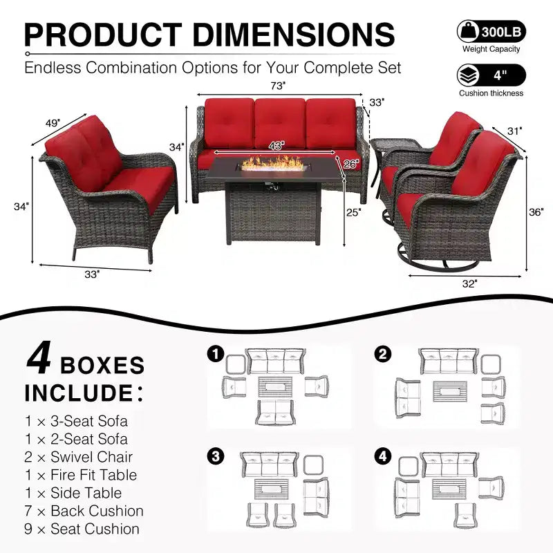 UPTIOT Premium 7-Piece Outdoor Set with 2-in-1 Fire Pit Table, 3-Seater Sofa, 2 Swivel Chairs & Loveseate