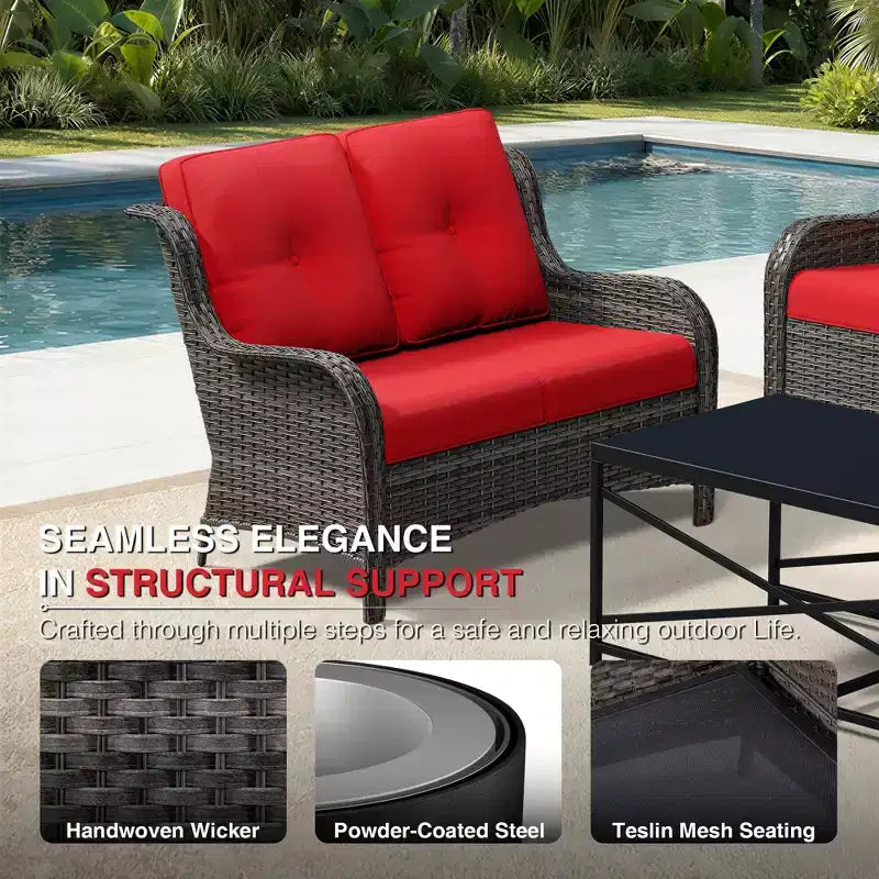 UPTIOT Premium 7-Piece Outdoor Set with 2-in-1 Fire Pit Table, 3-Seater Sofa, 2 Swivel Chairs & Loveseate
