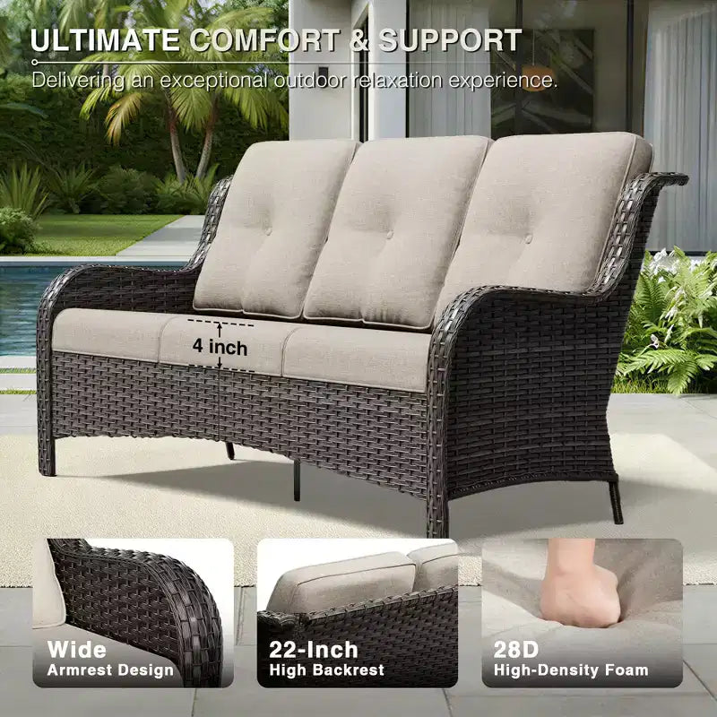 UPTIOT Premium 7-Piece Outdoor Set with 2-in-1 Fire Pit Table, 3-Seater Sofa, 2 Swivel Chairs & Loveseate