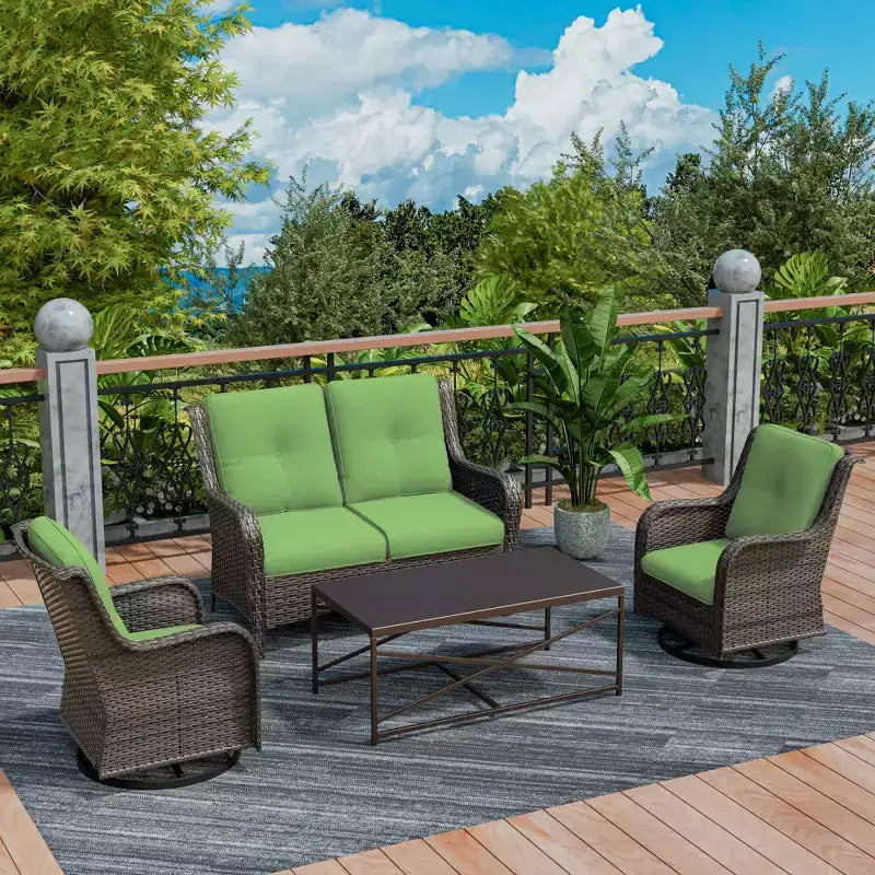 UPTIOT 4-Piece Outdoor Lounge Set with Swivel Rocking Chairs, Double Sofa & Rectangle Table