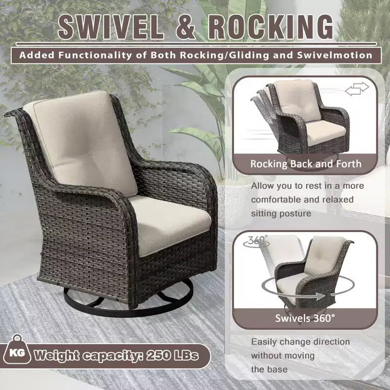 UPTIOT 4-Piece Outdoor Lounge Set with Swivel Rocking Chairs, Double Sofa & Rectangle Table
