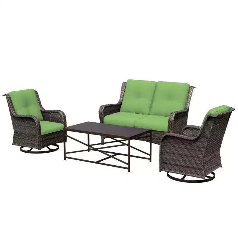 UPTIOT 4-Piece Outdoor Lounge Set with Swivel Rocking Chairs, Double Sofa & Rectangle Table