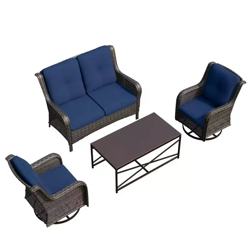 UPTIOT 4-Piece Outdoor Lounge Set with Swivel Rocking Chairs, Double Sofa & Rectangle Table