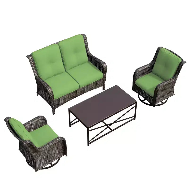 UPTIOT 4-Piece Outdoor Lounge Set with Swivel Rocking Chairs, Double Sofa & Rectangle Table