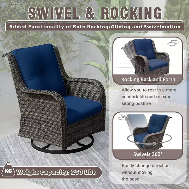 UPTIOT 4-Piece Outdoor Lounge Set with Swivel Rocking Chairs, Double Sofa & Rectangle Table