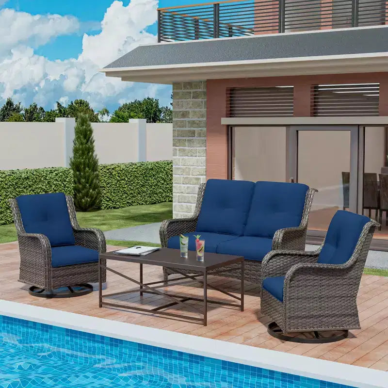 UPTIOT 4-Piece Outdoor Lounge Set with Swivel Rocking Chairs, Double Sofa & Rectangle Table