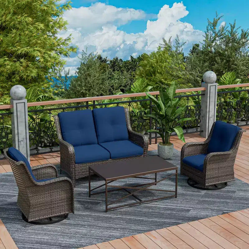 UPTIOT 4-Piece Outdoor Lounge Set with Swivel Rocking Chairs, Double Sofa & Rectangle Table